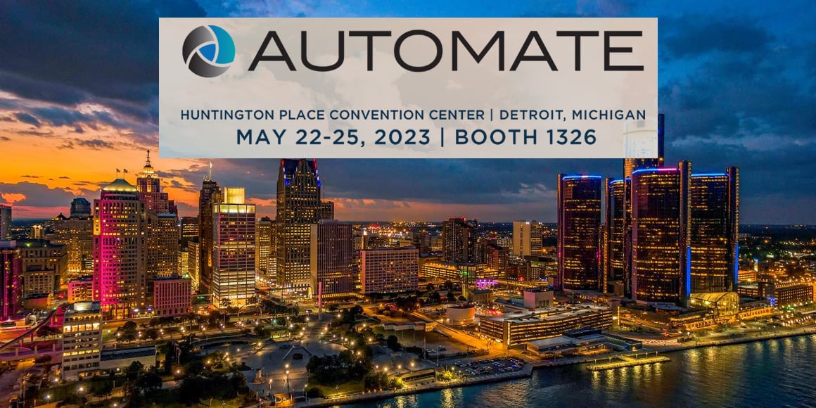 Detroit skyline with Automate 2023 logo